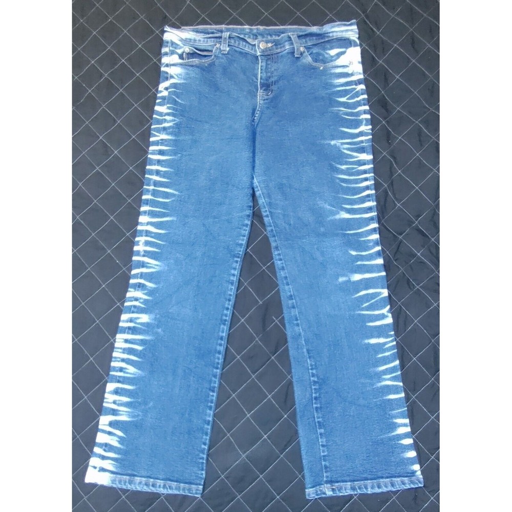 Vintage Women Jeans WATCH L.A. Tie Dye Bleach Stripes Sides USA Pants Size 17-18